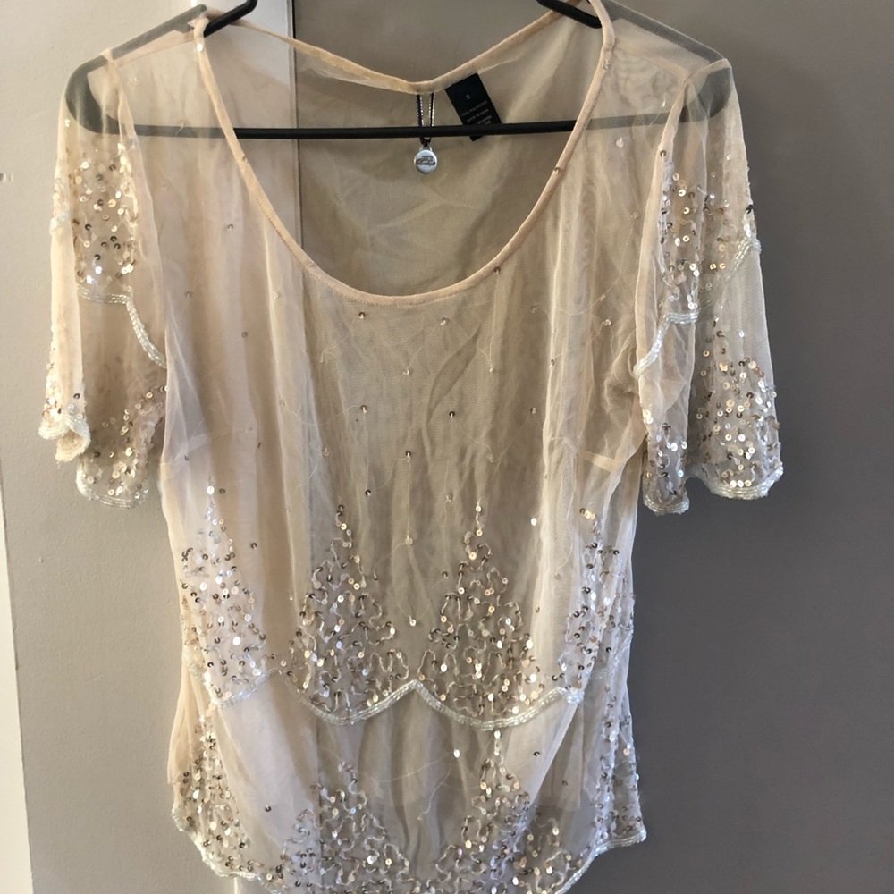 BKE Boutique Sheer Sequin Top